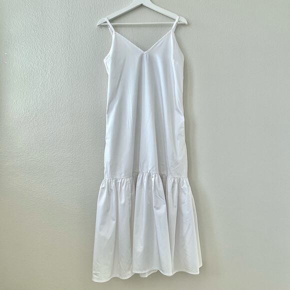 DKNY Womens White Linen Blend Maxi Dress V-Neck Tiered Clean Classic Size Medium - Picture 1 of 7